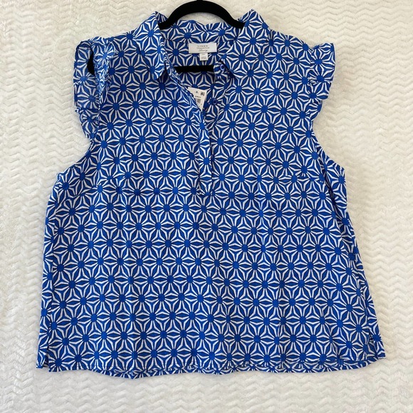 Charter Club Tops - Charter Club Top Womens XX Large Blue Linen Sleeveless Collared Button Ruffle